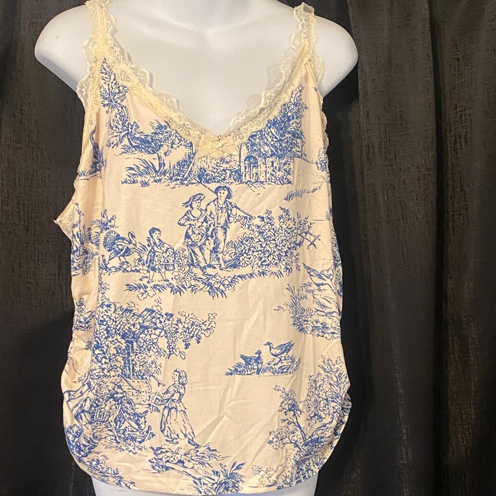 Cider Cream and Blue Toile Print Camisole